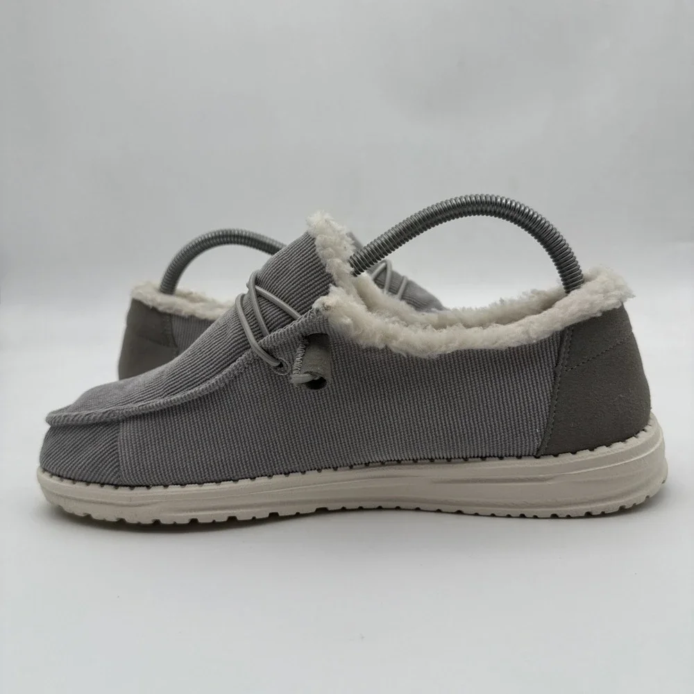 Hey Dude Wendy Corduroy Grey Womens Size 9 Comfort Shoes Faux Fur Lined Slip On